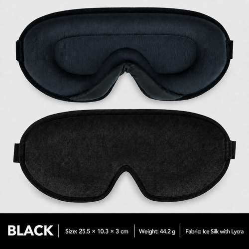 Black Ice Silk with Lycra contoured sleep mask — front and back